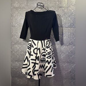 By o la la...! European Designer white black symbols longsleeve dress statement